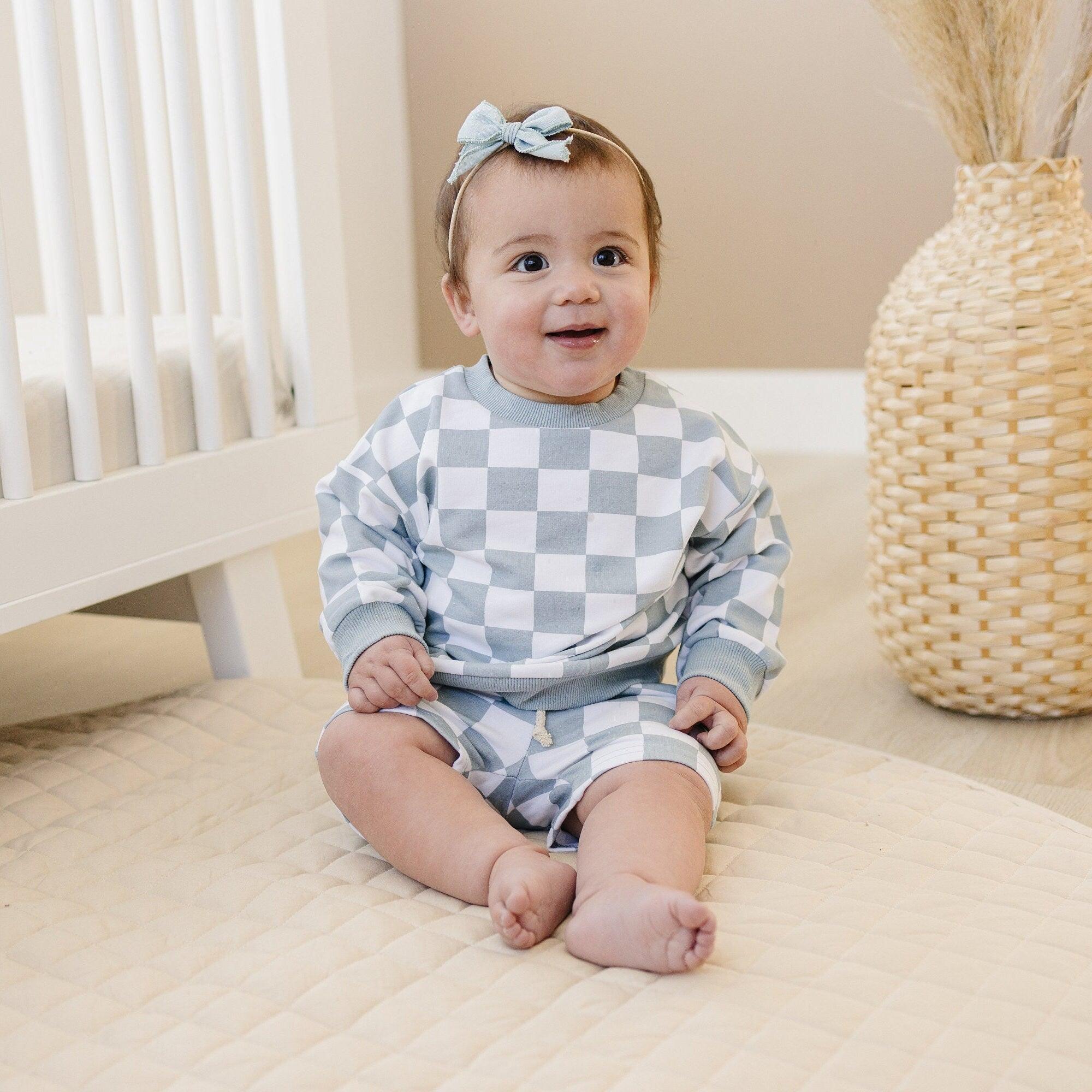 Organic Cotton Checkered Crewneck & Shorts Set