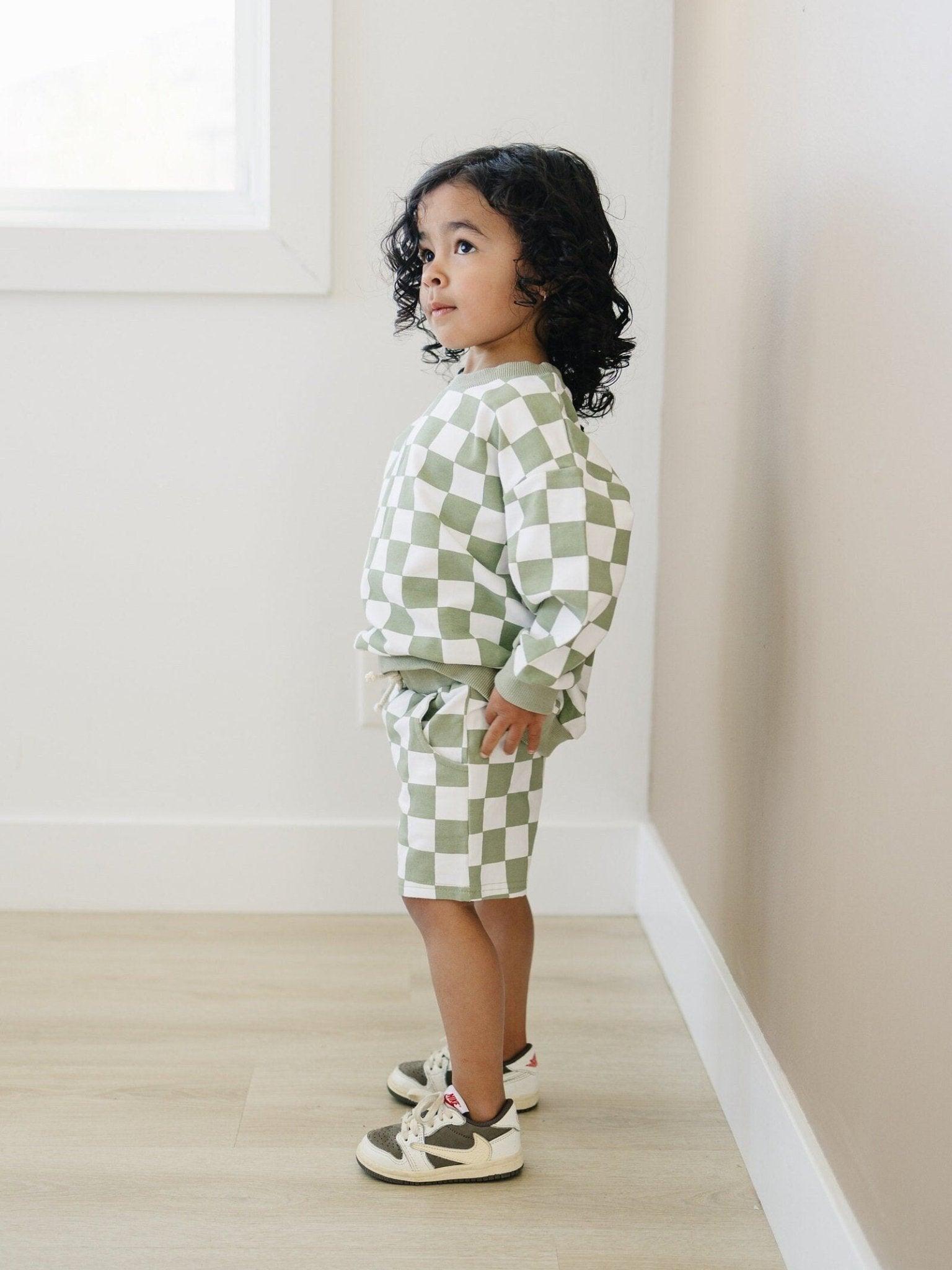 Organic Cotton Checkered Crewneck & Shorts Set