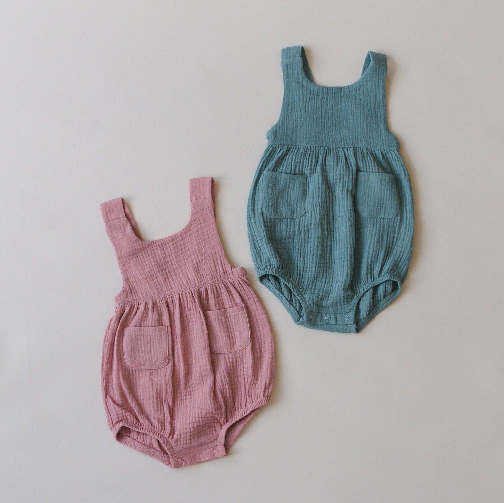 Custom Embroidered Organic Cotton Bubble Romper - more colors