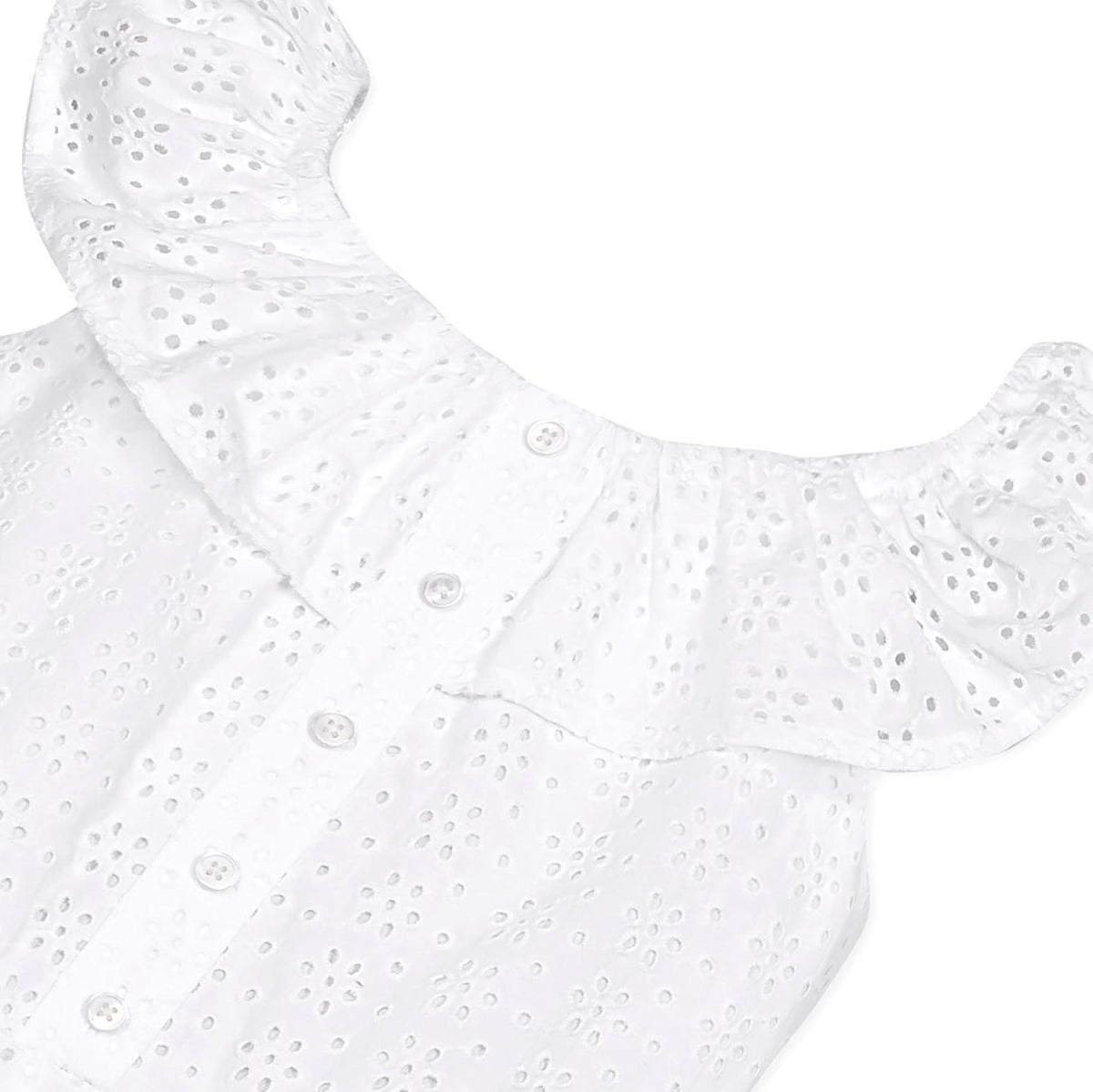 Organic Eyelet Ruffle Romper - White Eyelet