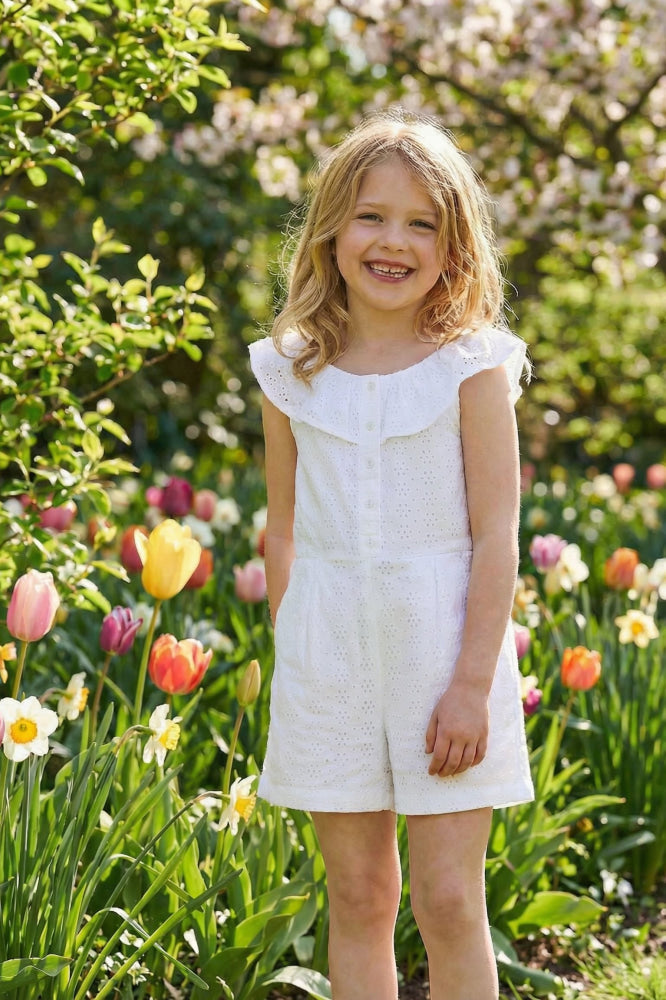 Organic Eyelet Ruffle Romper - White Eyelet