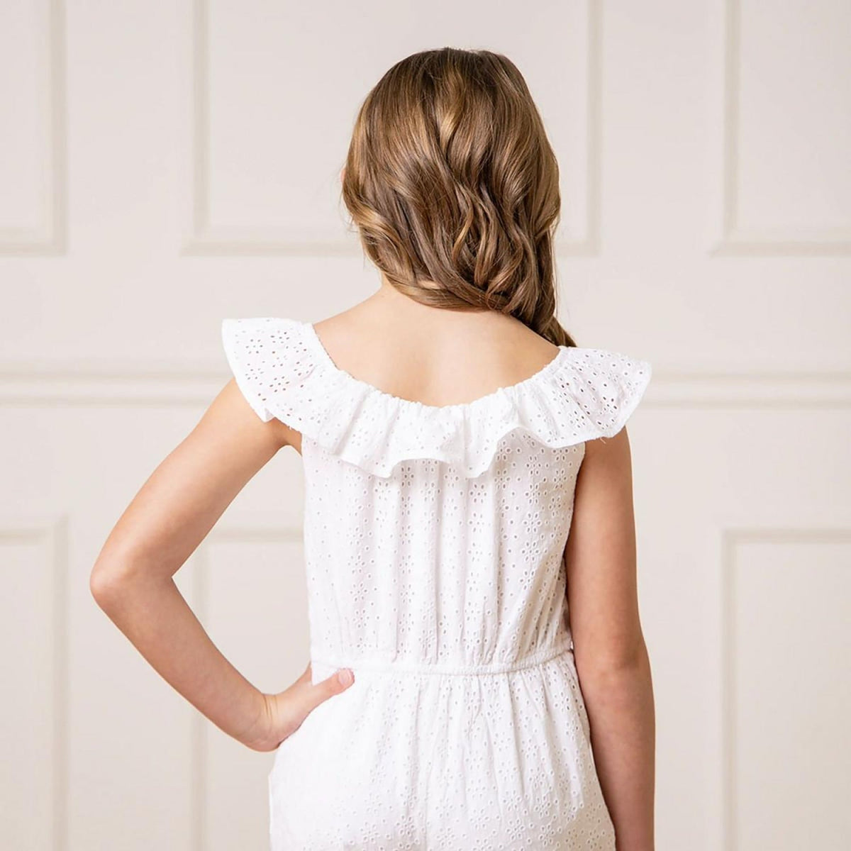 Organic Eyelet Ruffle Romper - White Eyelet