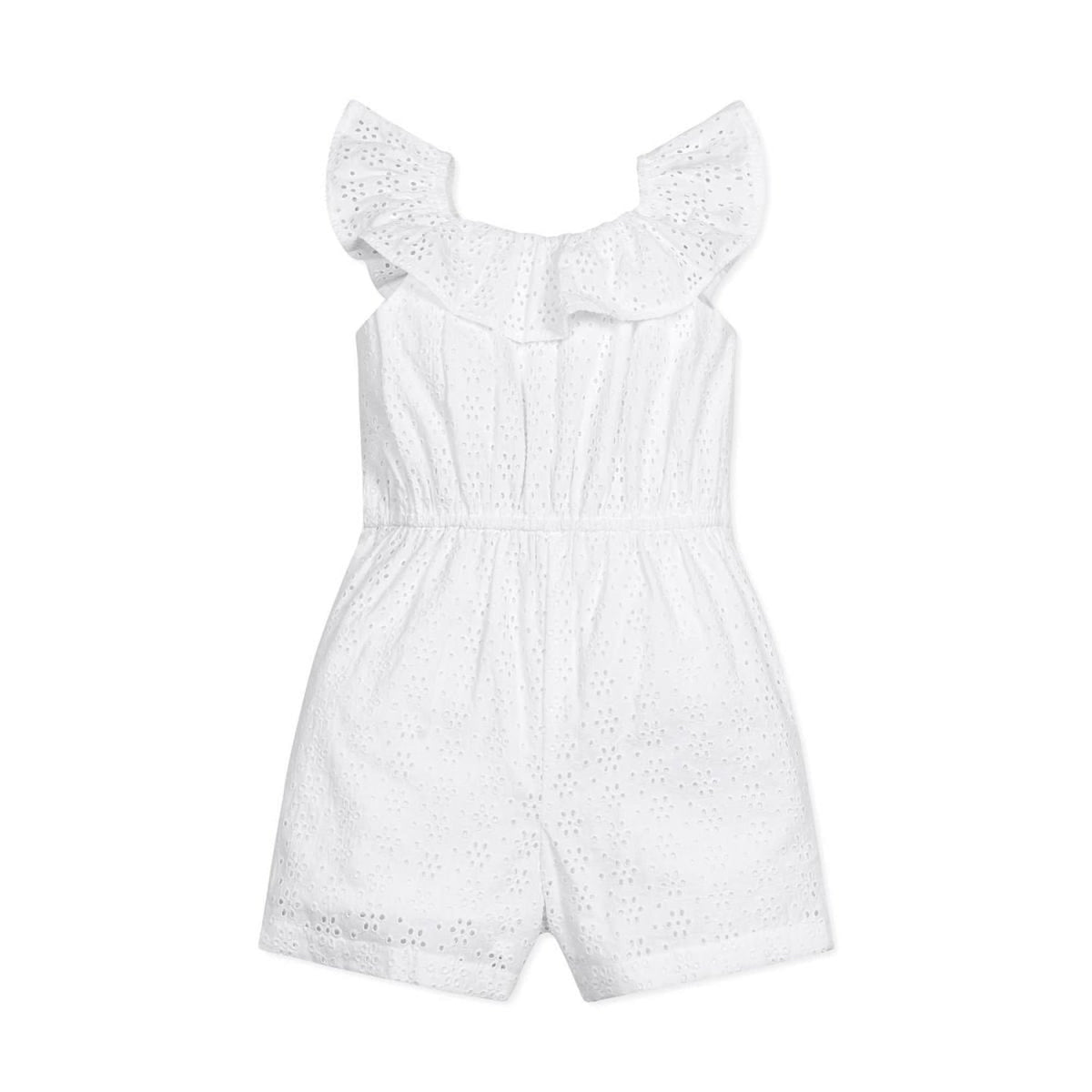 Organic Eyelet Ruffle Romper - White Eyelet