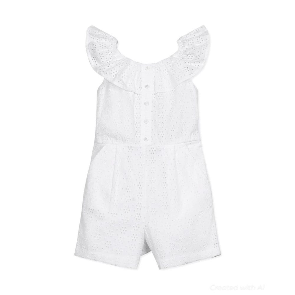 Organic Eyelet Ruffle Romper - White Eyelet