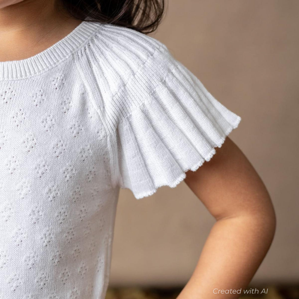 Organic Flutter Sleeve Sweater Dress - White Diamond Pointelle