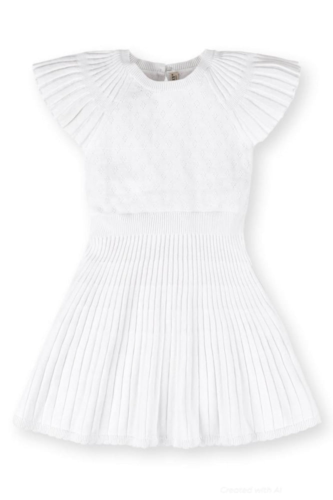 Organic Flutter Sleeve Sweater Dress - White Diamond Pointelle