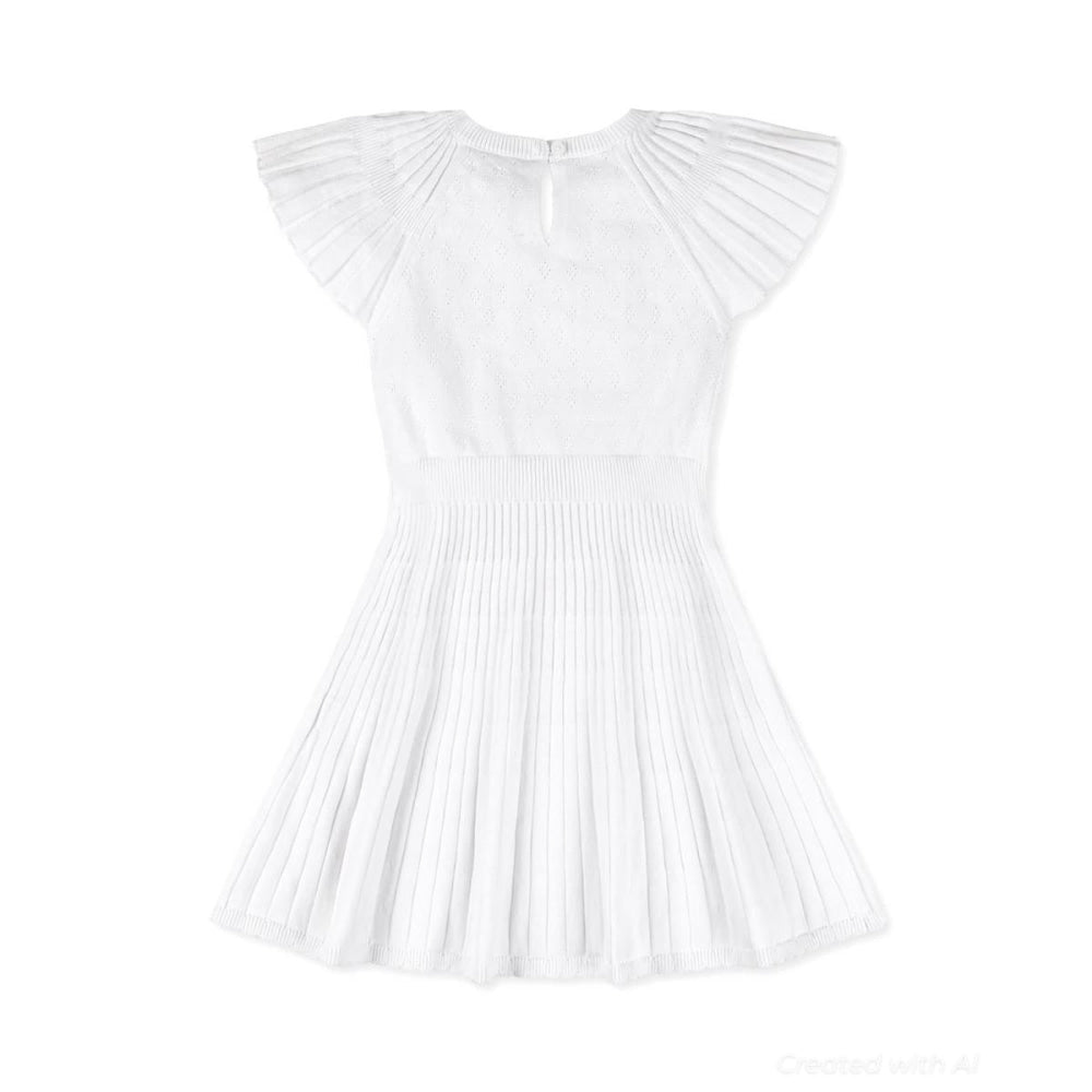 Organic Flutter Sleeve Sweater Dress - White Diamond Pointelle