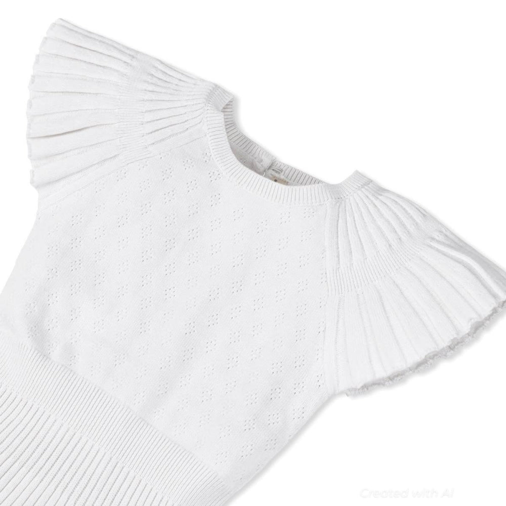 Organic Flutter Sleeve Sweater Dress - White Diamond Pointelle
