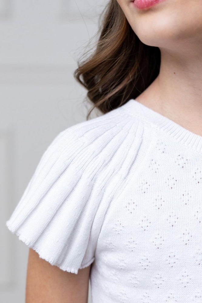 Organic Flutter Sleeve Sweater Dress - White Diamond Pointelle