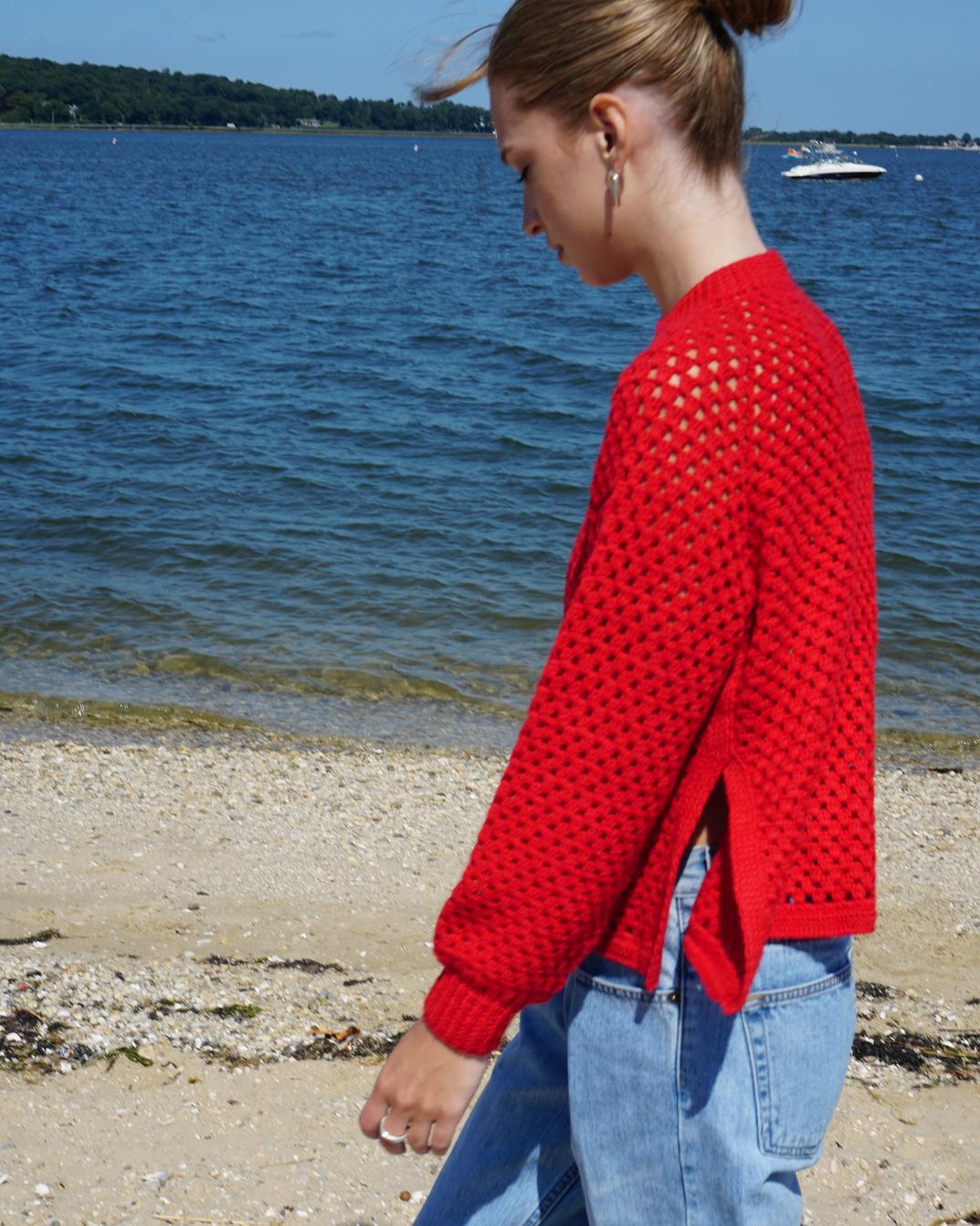 Chunky Pointelle Jumper - Red