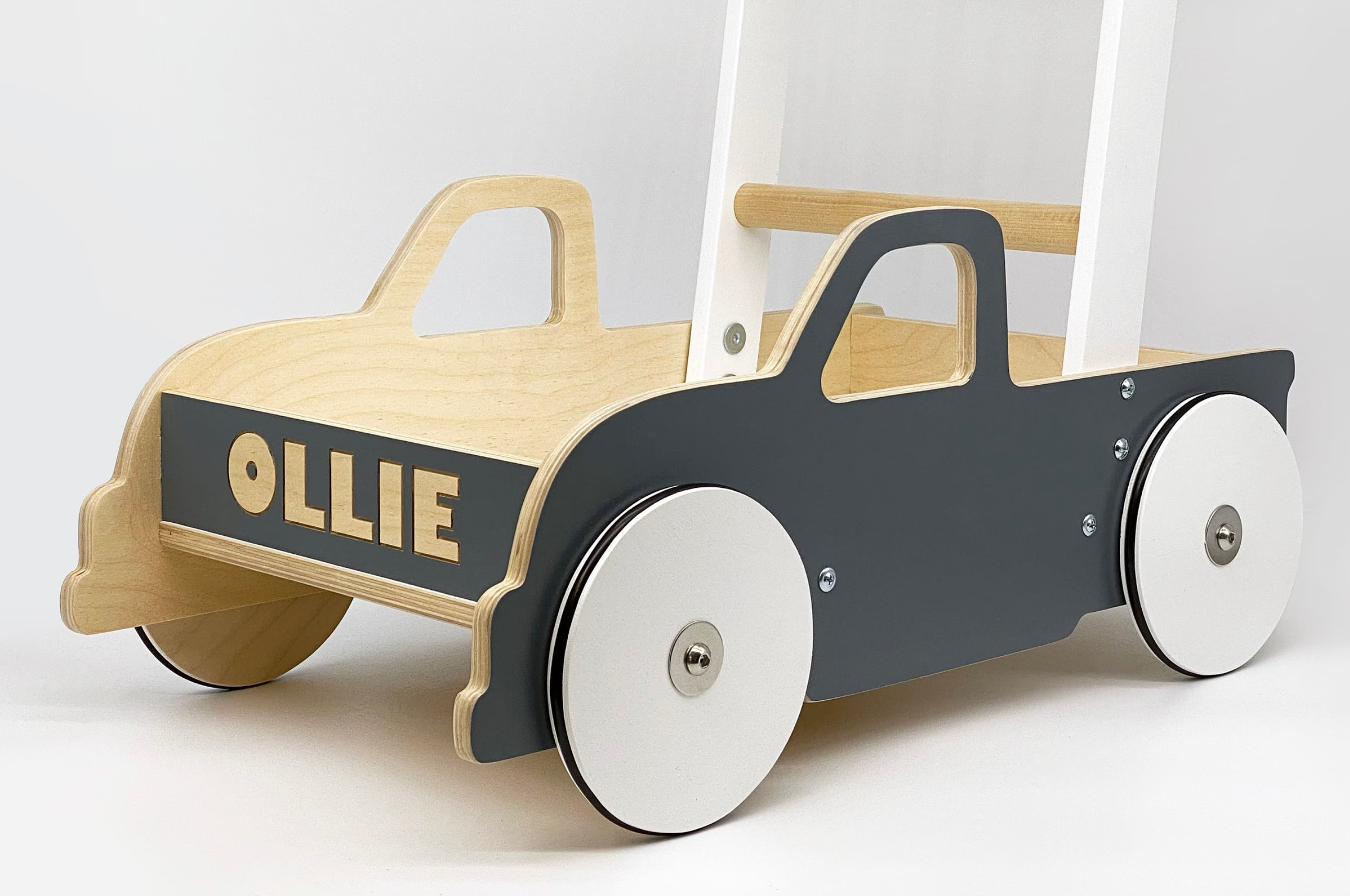 Luma Buggy: Charcoal Gray Truck Handcrafted Baby Wooden Push Walker Cart  Luma Goods Co. Personalized Name Engraving  