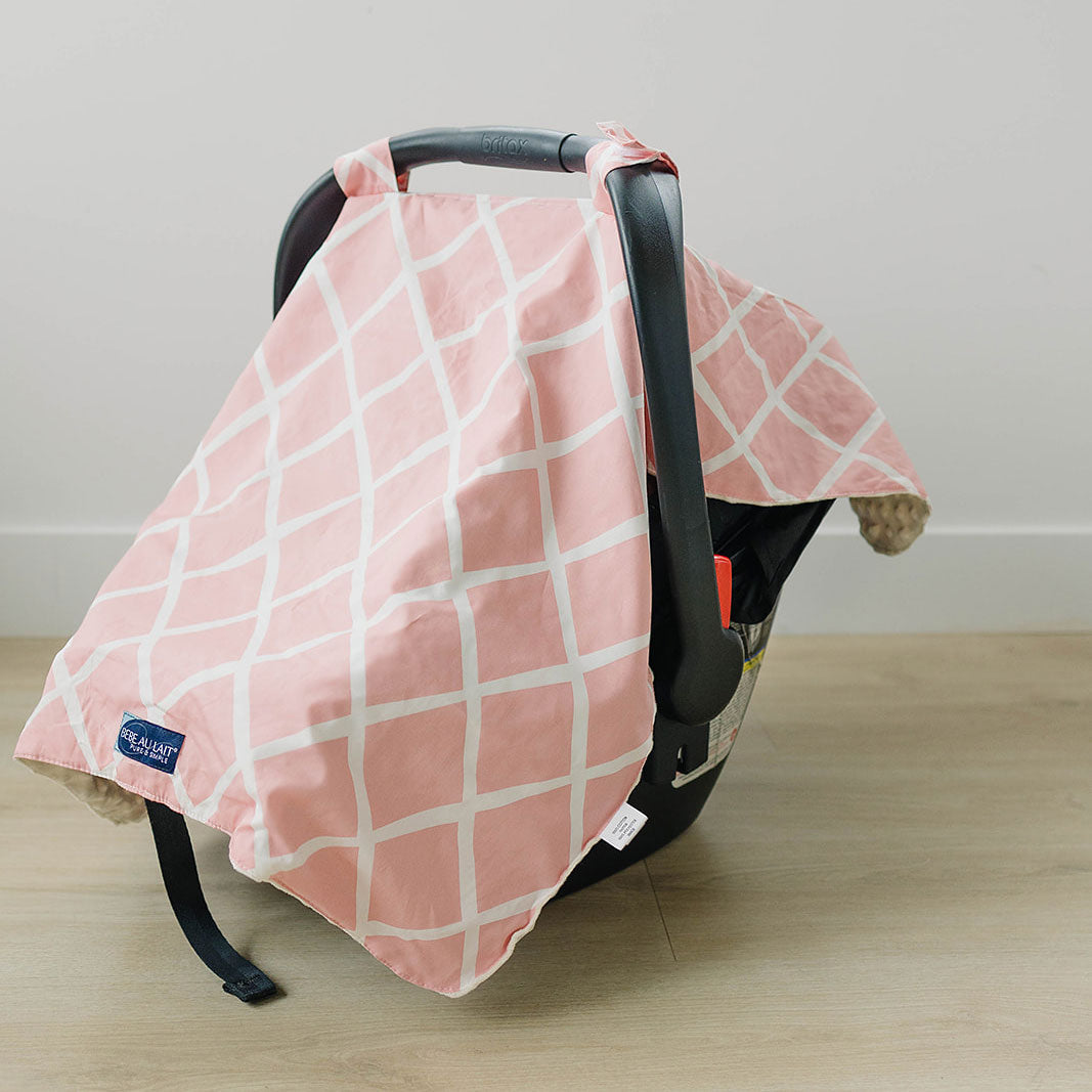 Minky Car Seat Canopy Think Pink Car Seat Cover Bebe au Lait   