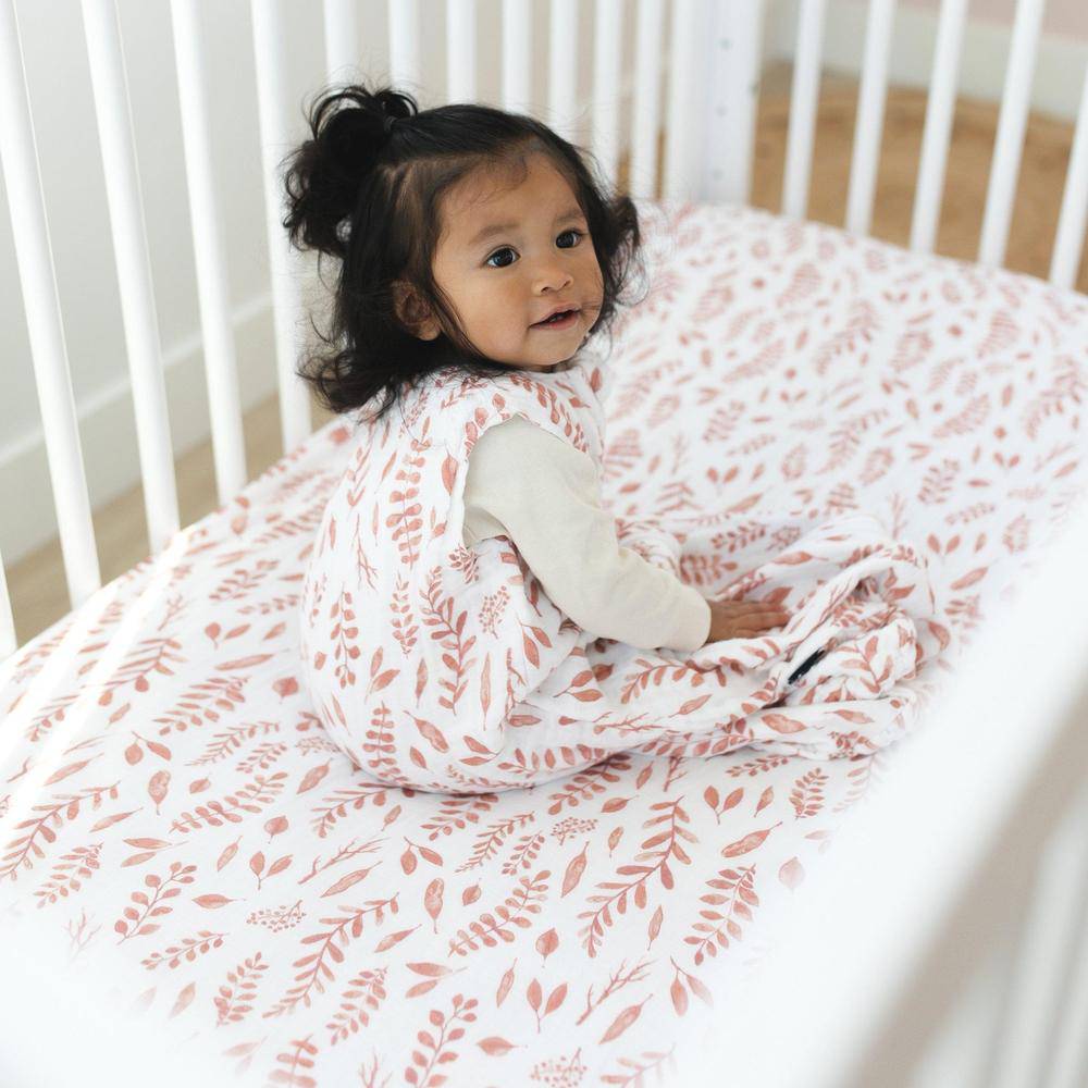 Pink Leaves Crib Sheet Crib Sheet Bebe au Lait   