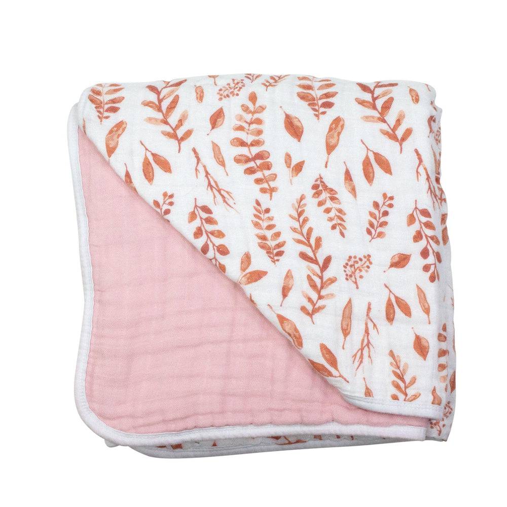 Pink Leaves + Cotton Candy Premium Cotton Snuggle Blanket Snuggle Blanket Bebe au Lait   