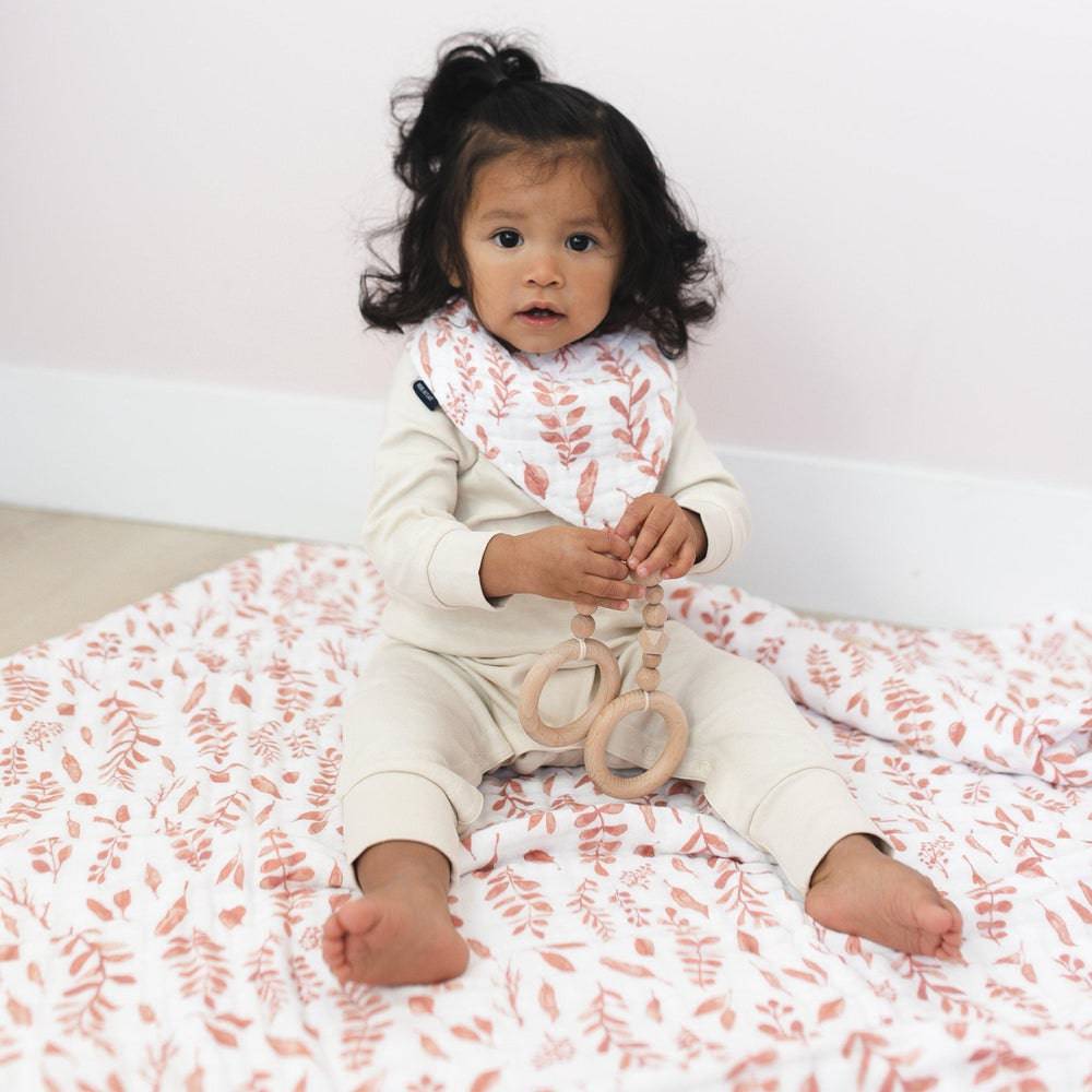 Pink Leaves + Cotton Candy Premium Cotton Snuggle Blanket Snuggle Blanket Bebe au Lait   