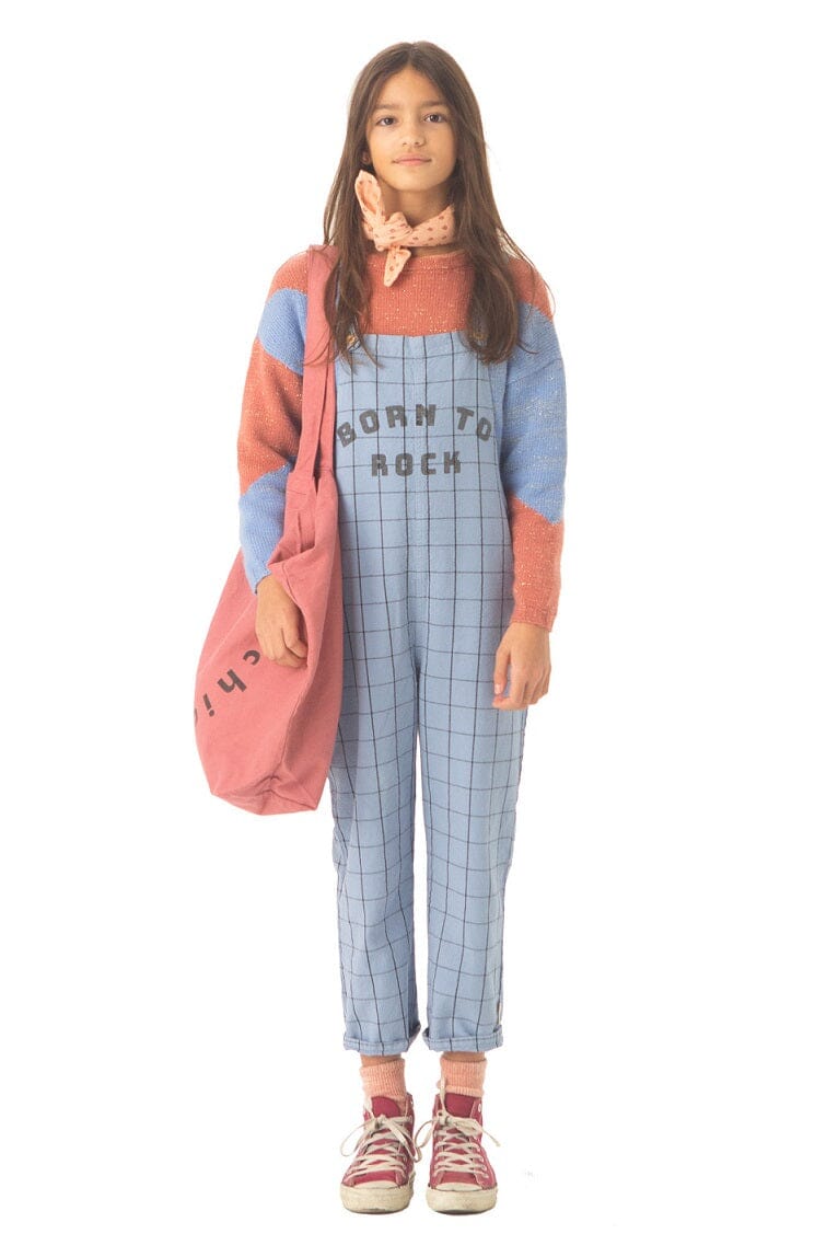 Dungarees - Blue Checkered w/ "Born to Rock" Print