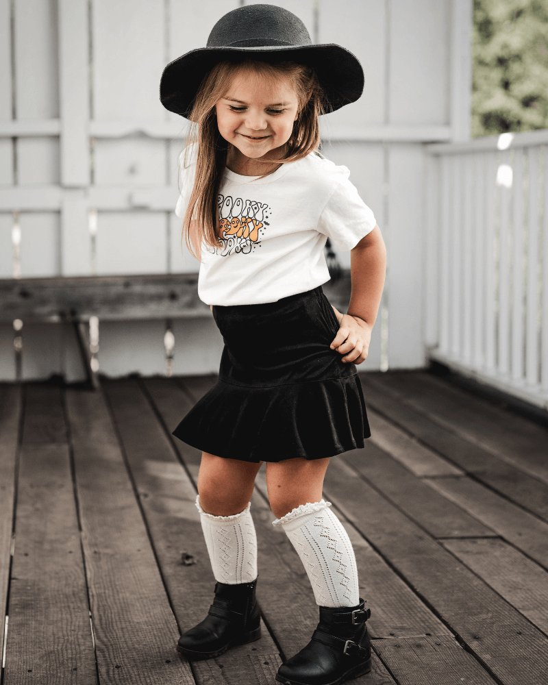 Polly Ruffle Hem Skirt - Black Suede