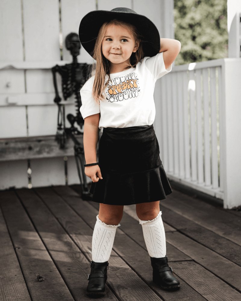 Polly Ruffle Hem Skirt - Black Suede