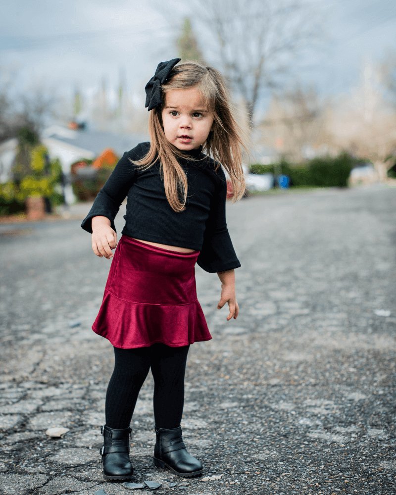 Polly Ruffle Hem Skirt - Cranberry Suede