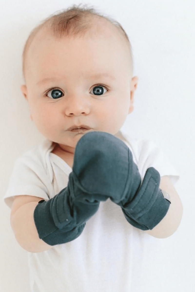 PREEMIE STAY ON MITTS | MIDNIGHT — Bamboo Organic Cotton Blend, NICU Approved Preemie Size