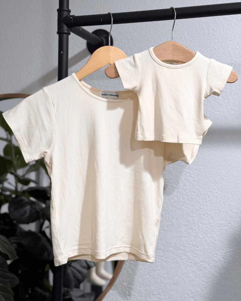 Ava Ribbed Tee - Ivory Glow