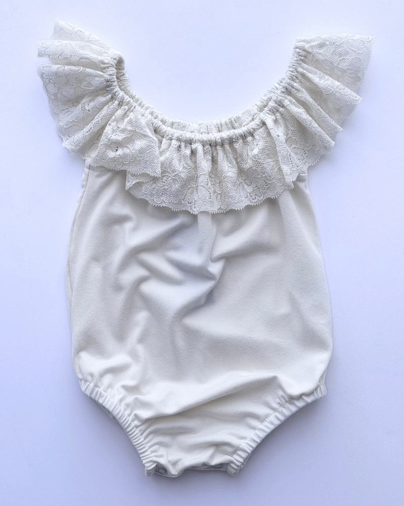 Kenzie Lace Flutter Sleeve Leotard - Vanilla Cream