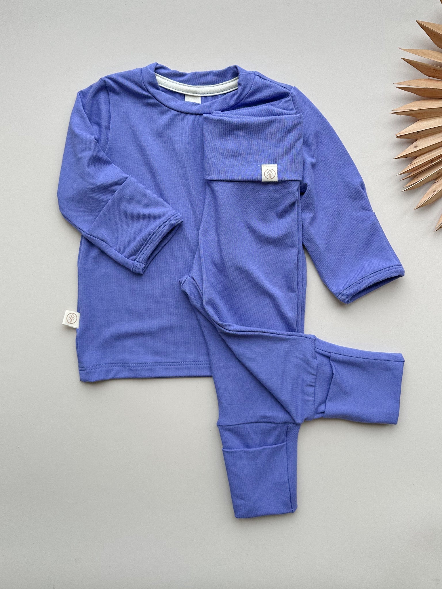 12/24m Long Sleeve T-shirt with Mittens | Baby & Toddler | Luxury Bamboo | Dark Periwinkle