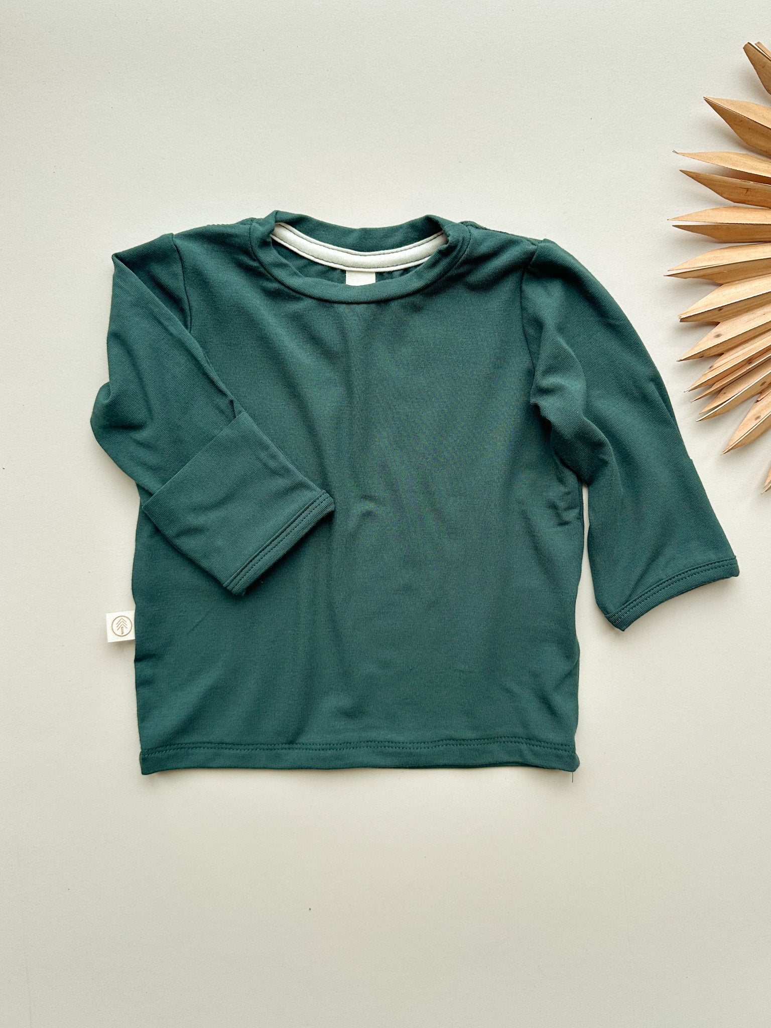 6/12m Long Sleeve T-shirt with Mittens | Baby & Toddler | Luxury Bamboo | Pine