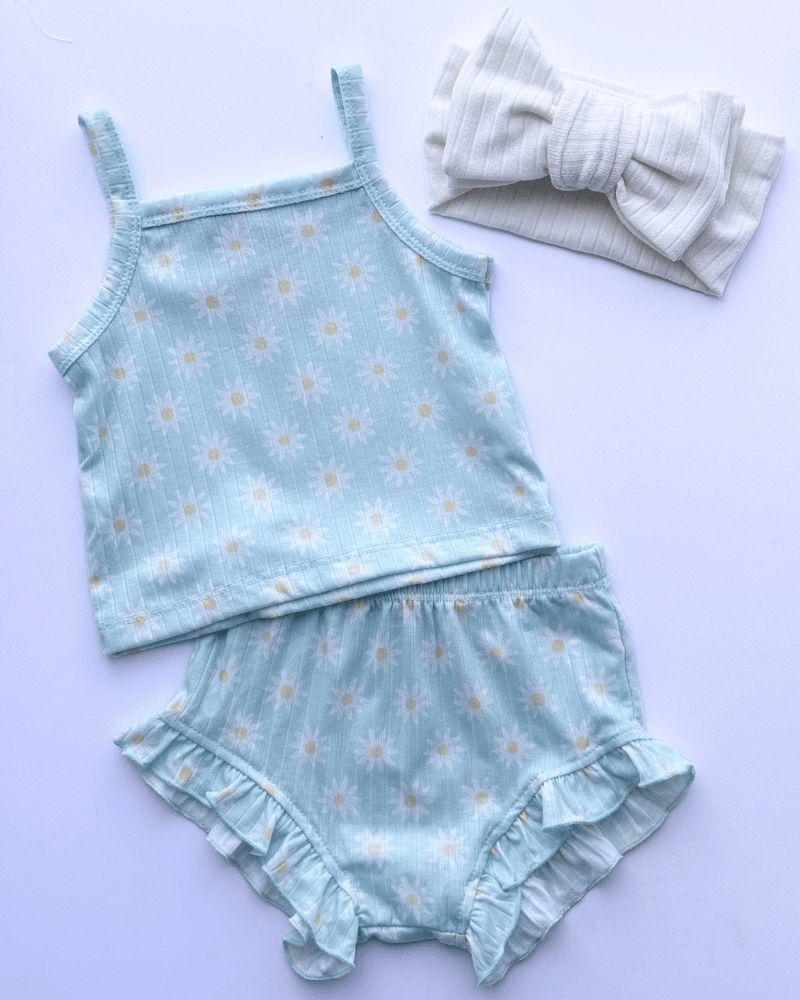 Luna Top and Bloomer Set - Light Blue Blossoms