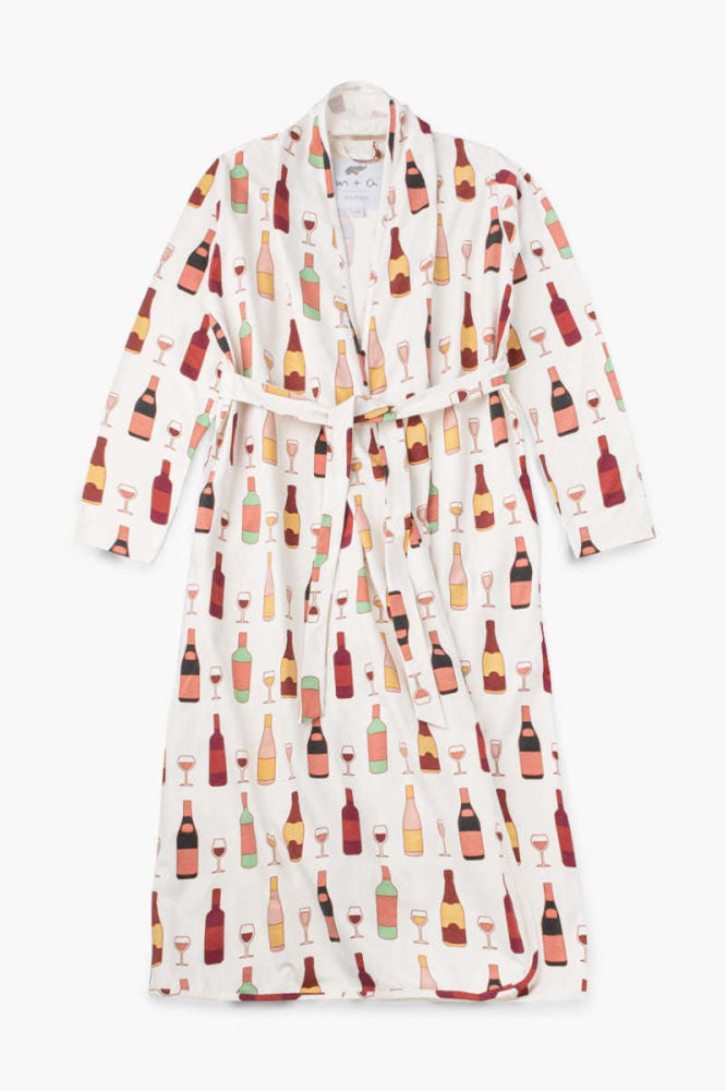 Printed Organic Lounge Robe - Wine Night