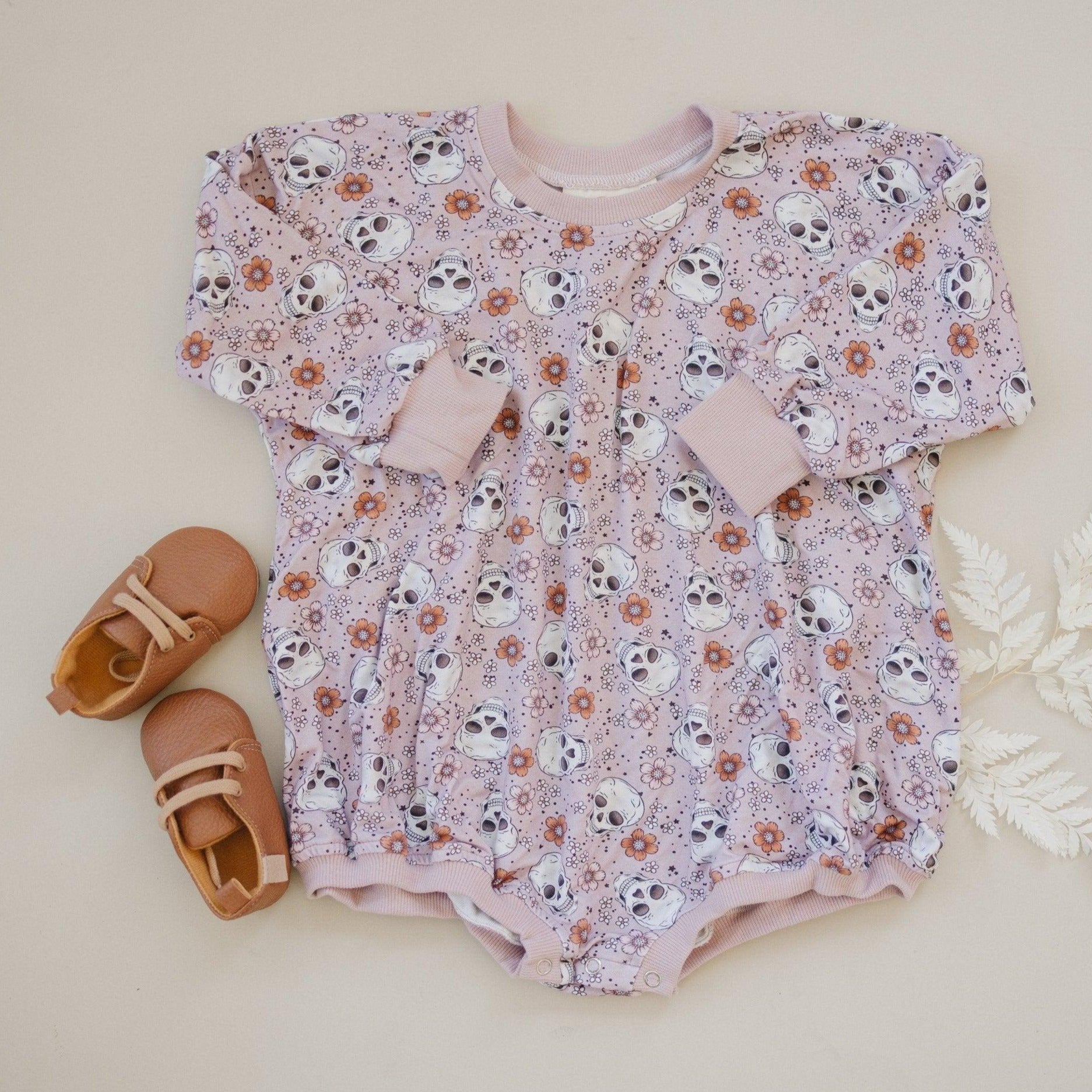 Purple Floral Skulls Bamboo Bubble Romper