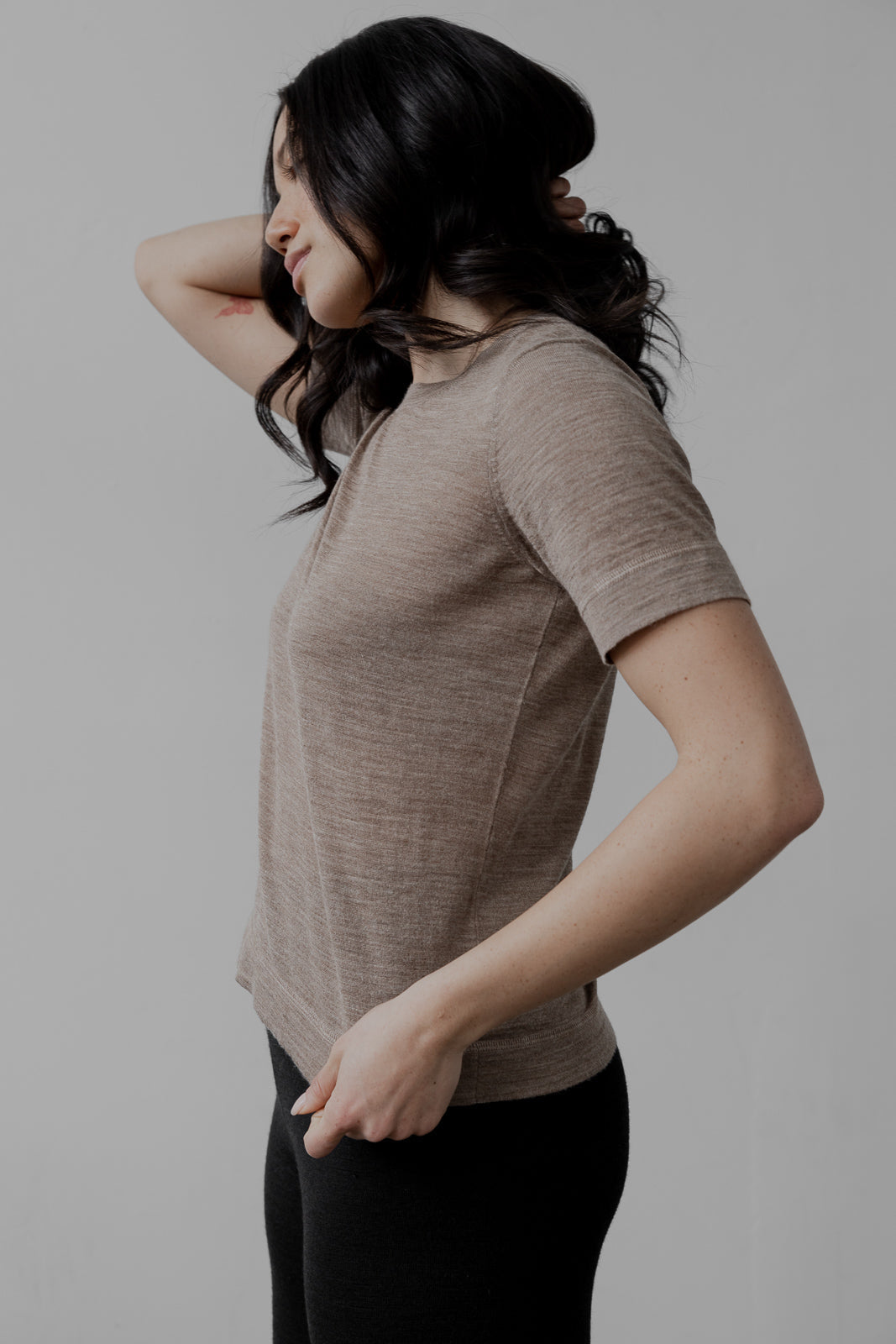 Crew Neck Sweater Tee - Cedar Heather