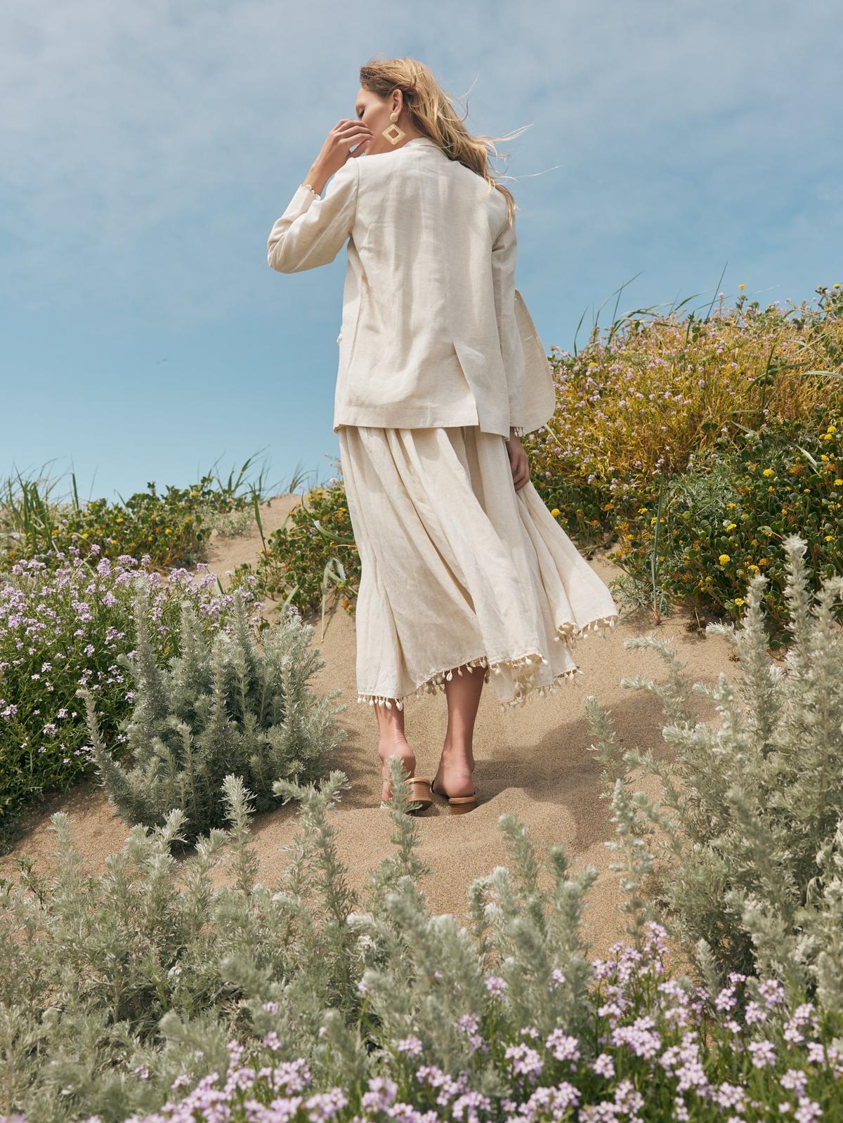 Amber Puka Beaded Fringe Blazer - Light Sand/Puka Shell Fringe