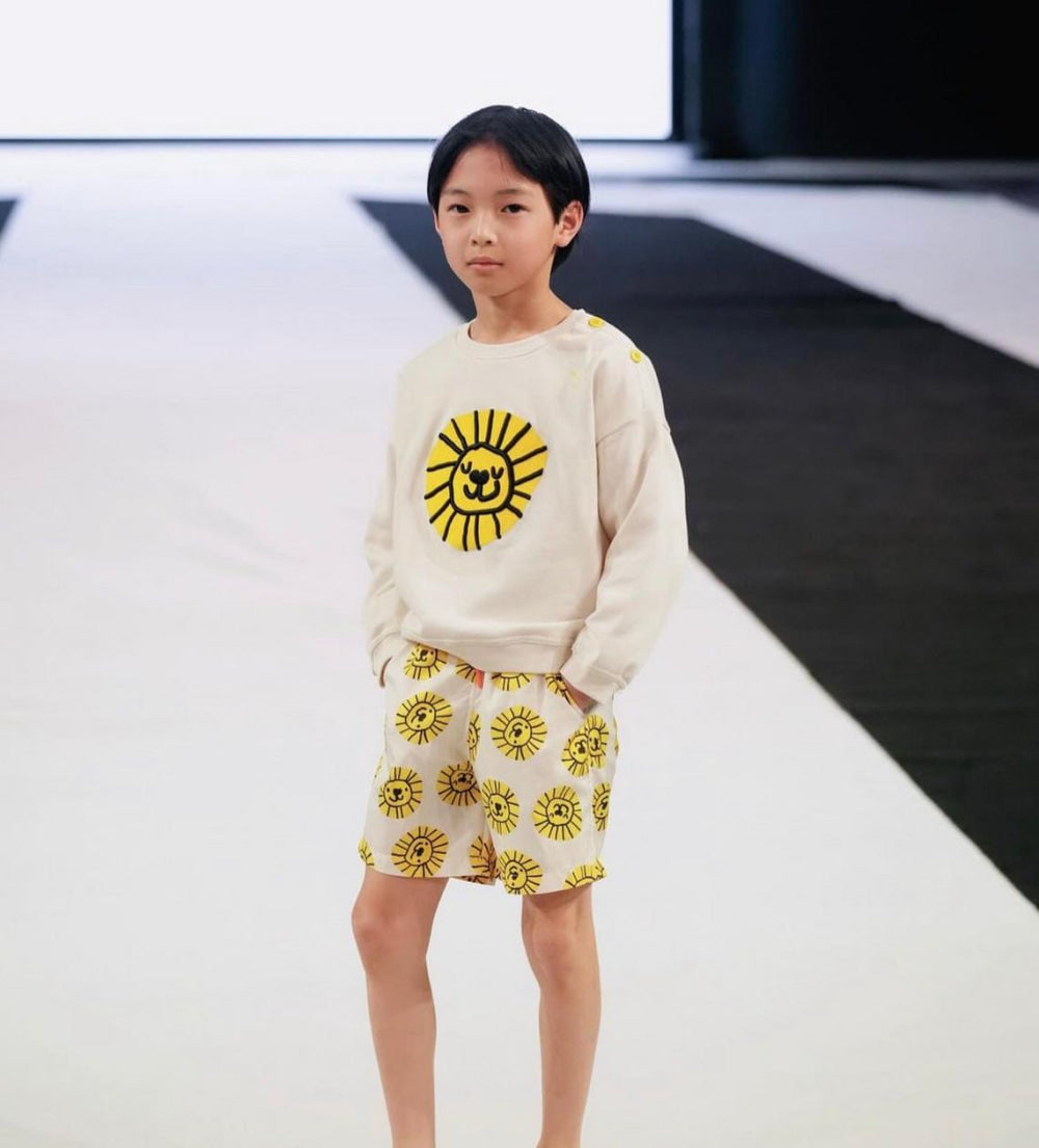 Recycled Cotton Lion Kid Sweatshirt - Natural/cyber Yellow