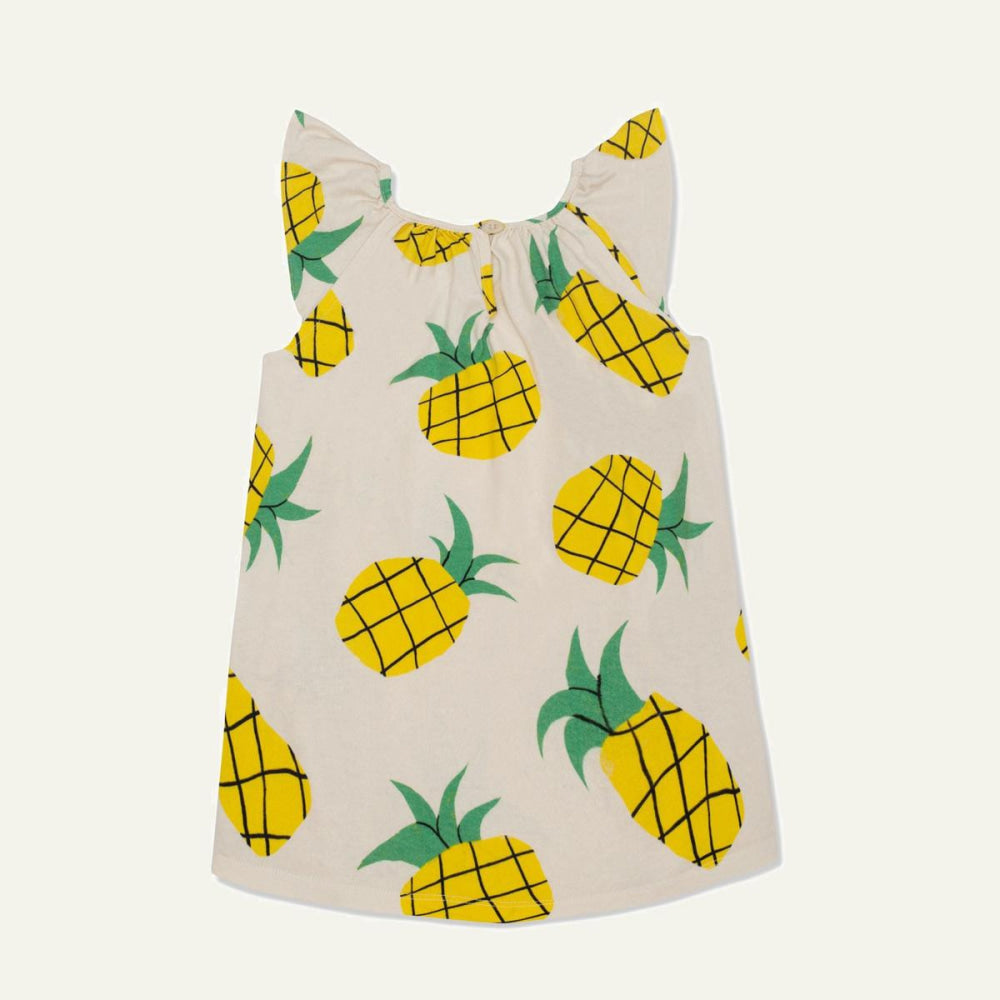 Recycled Cotton Pineapple Harvest Kid Summer Dress - Natural/Multi