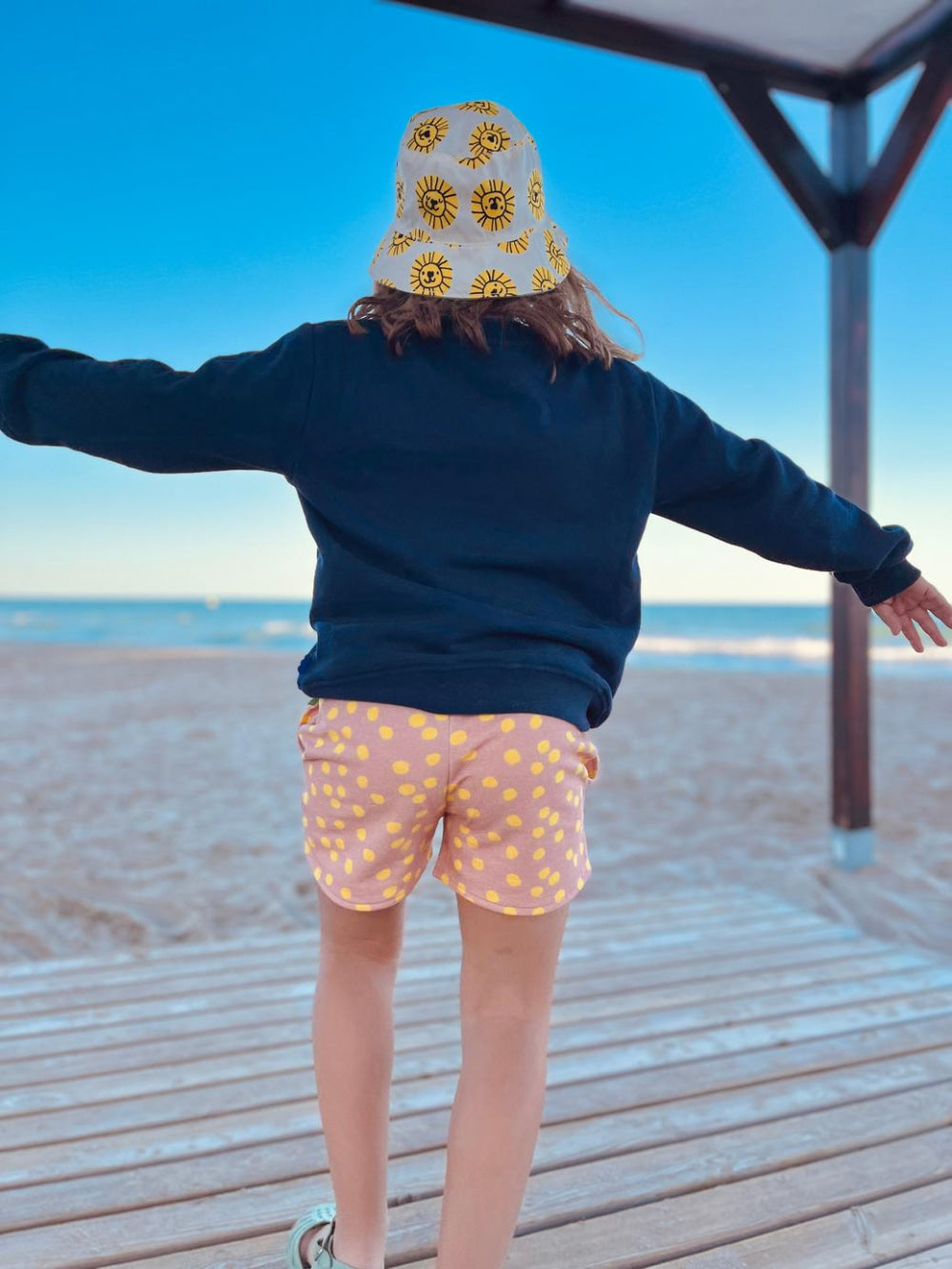 Recycled Cotton Pink Dotted Cropped Girl Shorts - Misty Rose/cyber Yellow - FINAL SALE