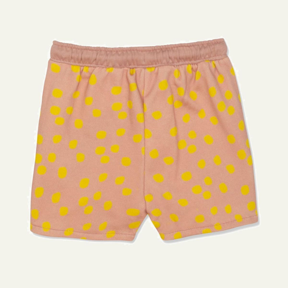 Recycled Cotton Pink Dotted Cropped Girl Shorts - Misty Rose/cyber Yellow - FINAL SALE