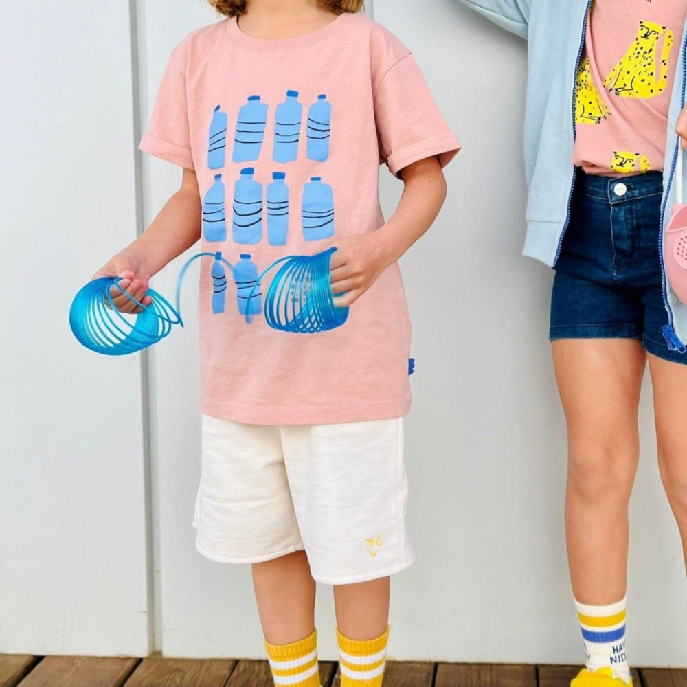 Recycled Cotton Ten Bottle Kid T-shirt - Misty Rose/della Blue - FINAL SALE