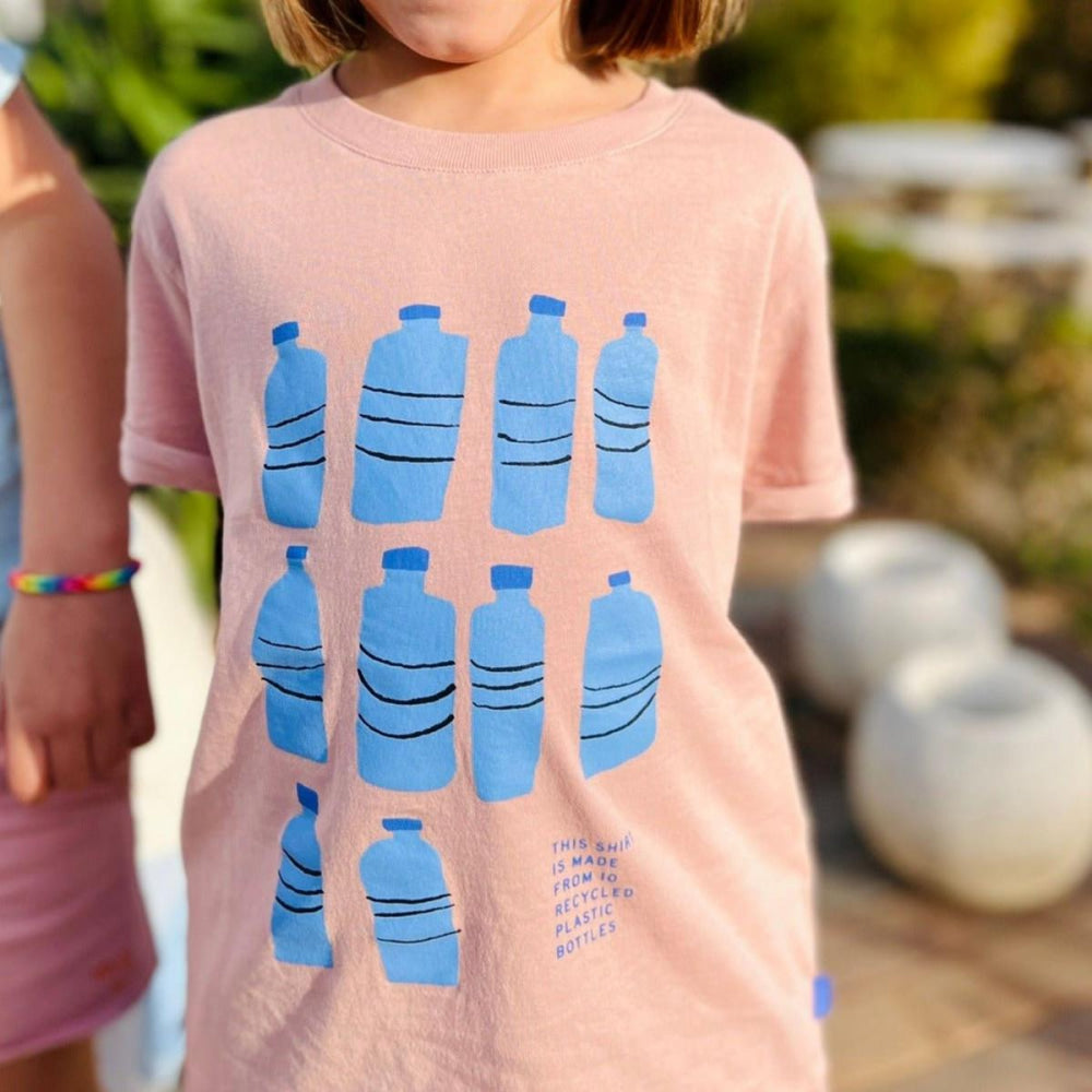 Recycled Cotton Ten Bottle Kid T-shirt - Misty Rose/della Blue - FINAL SALE