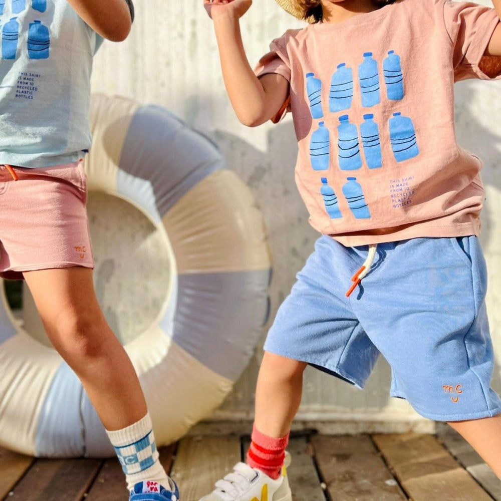 Recycled Cotton Ten Bottle Kid T-shirt - Misty Rose/della Blue - FINAL SALE