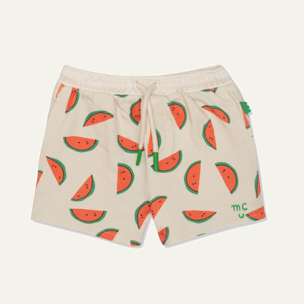 Recycled Cotton Watermelon Slices Cropped Girl Shorts - Natural - FINAL SALE