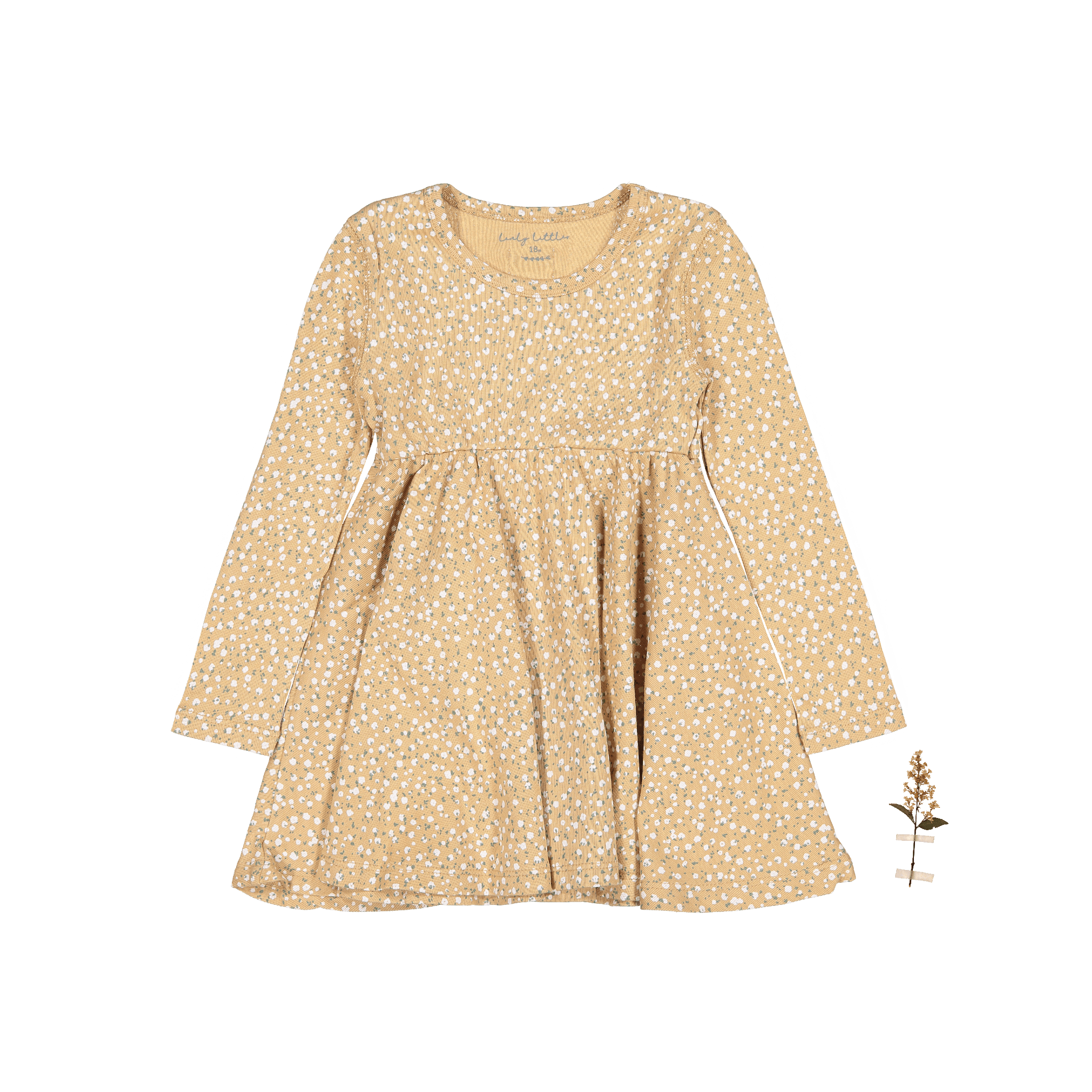 The Printed Long Sleeve Dress - Tan Bud Long Sleeve Dress Lovely Littles   