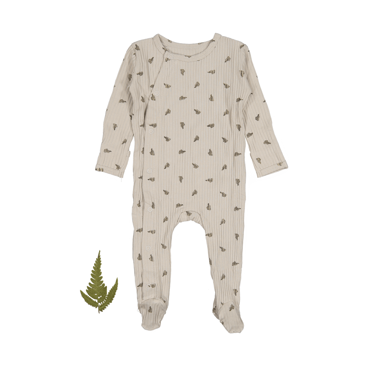 The Printed Snap Romper - Sand Leaf