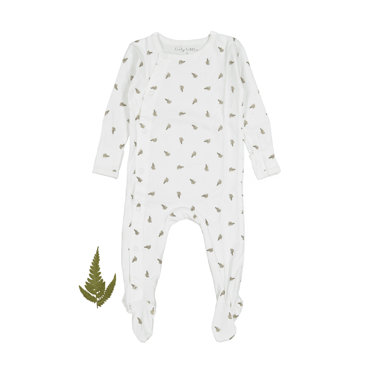 The Printed Snap Romper - White Leaf