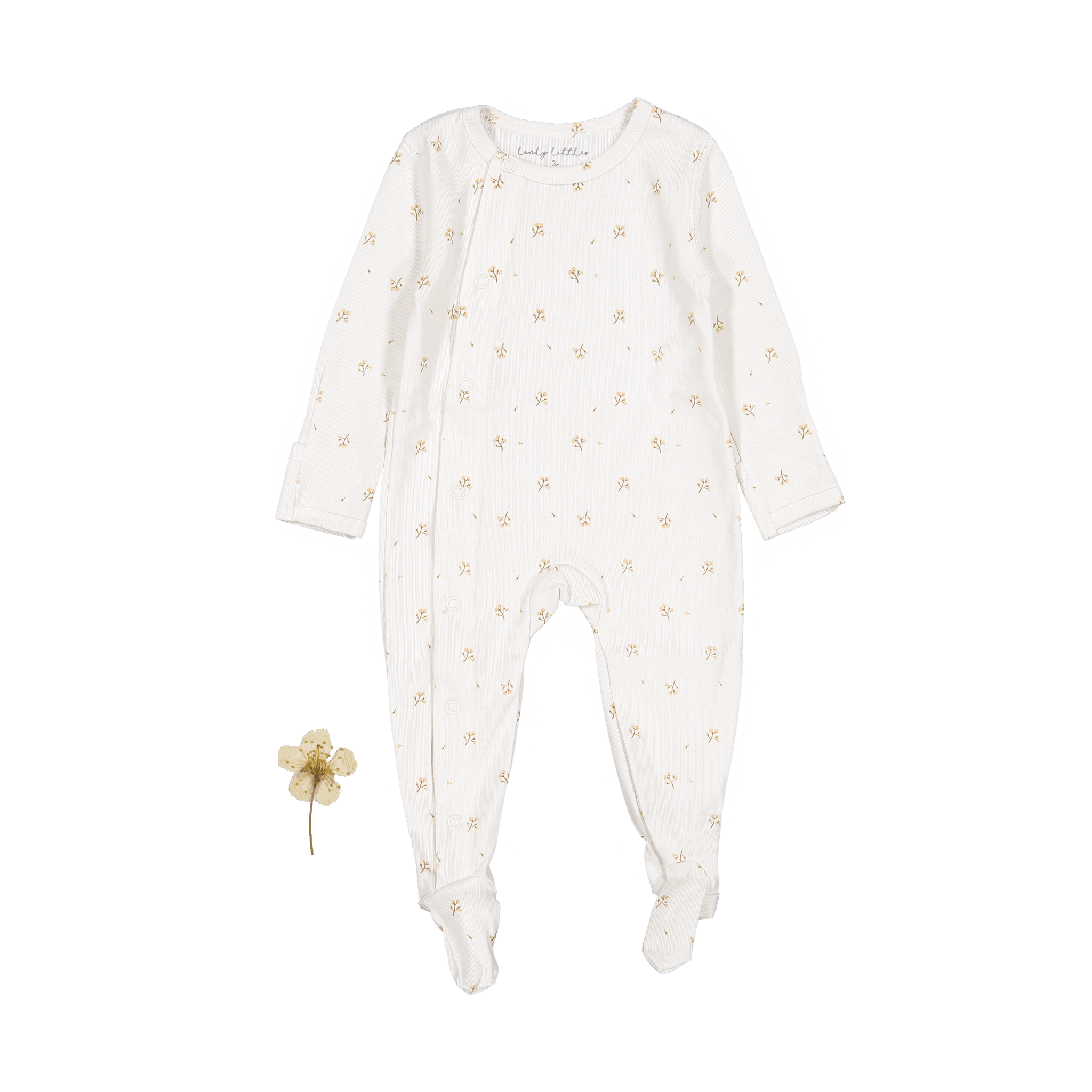 The Printed Snap Romper - Tan Blossom Back Snap Romper Lovely Littles   