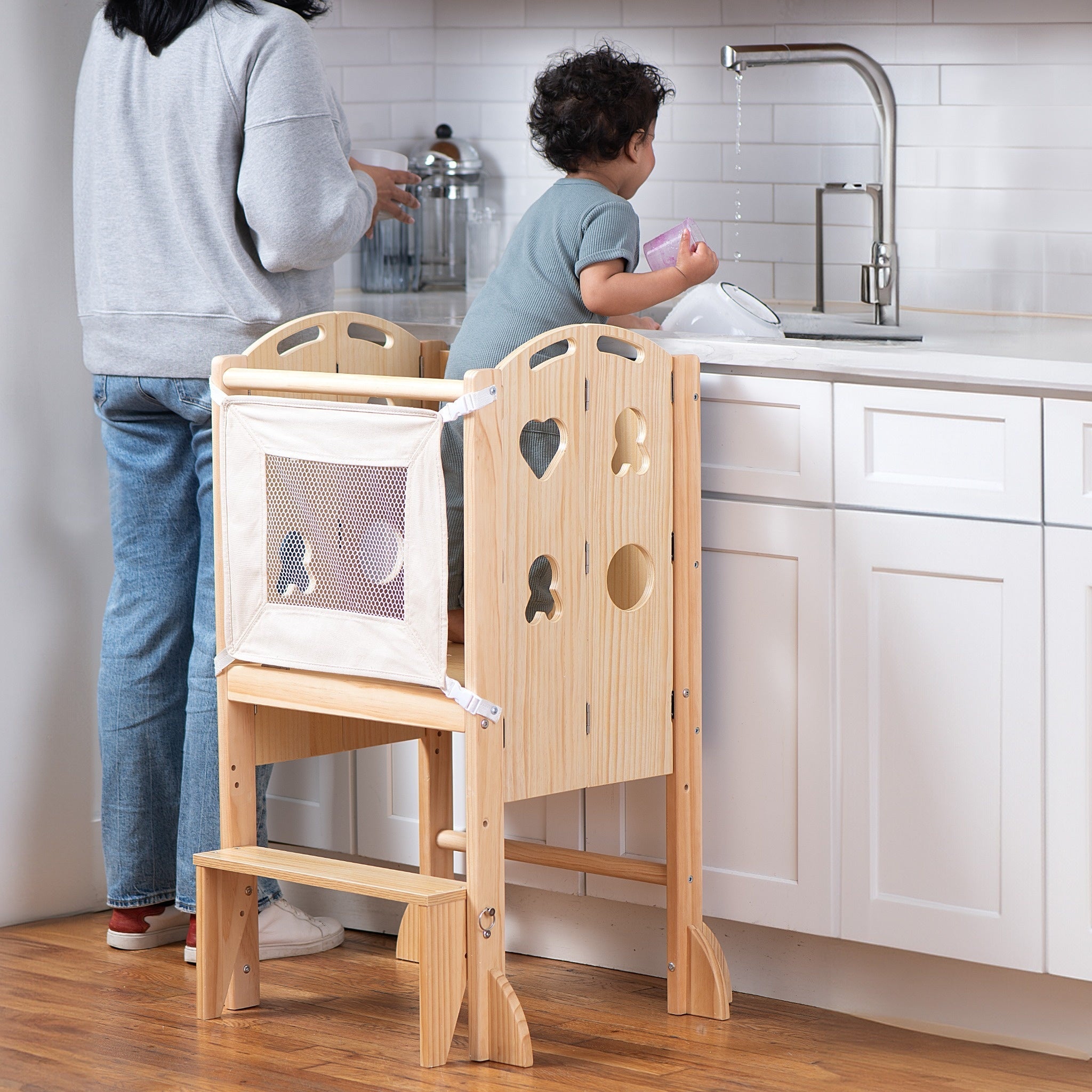 Laurel - 4 in 1 Foldable Kitchen Tower, Step Stool, Chalkboard and Slide Indoor Avenlur.com Default Title  