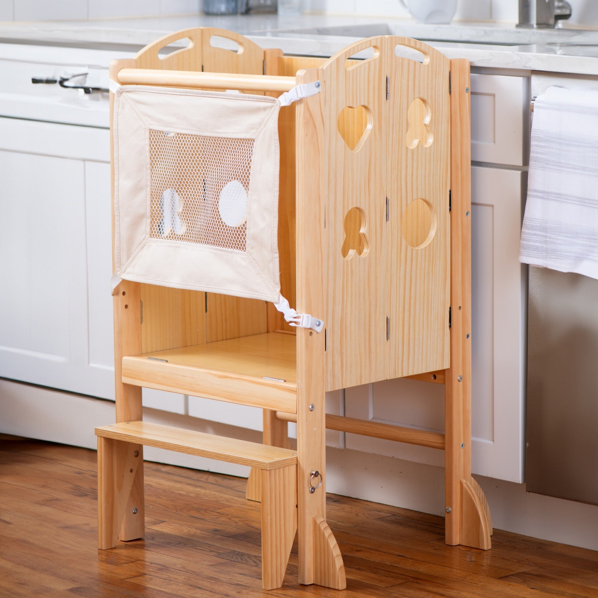 Laurel - 4 in 1 Foldable Kitchen Tower, Step Stool, Chalkboard and Slide Indoor Avenlur.com   