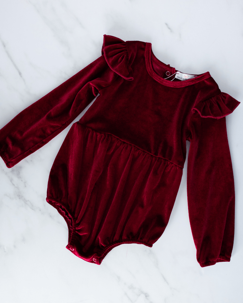 Rhodes Velour Bubble Shorty Romper - Candy Apple Red