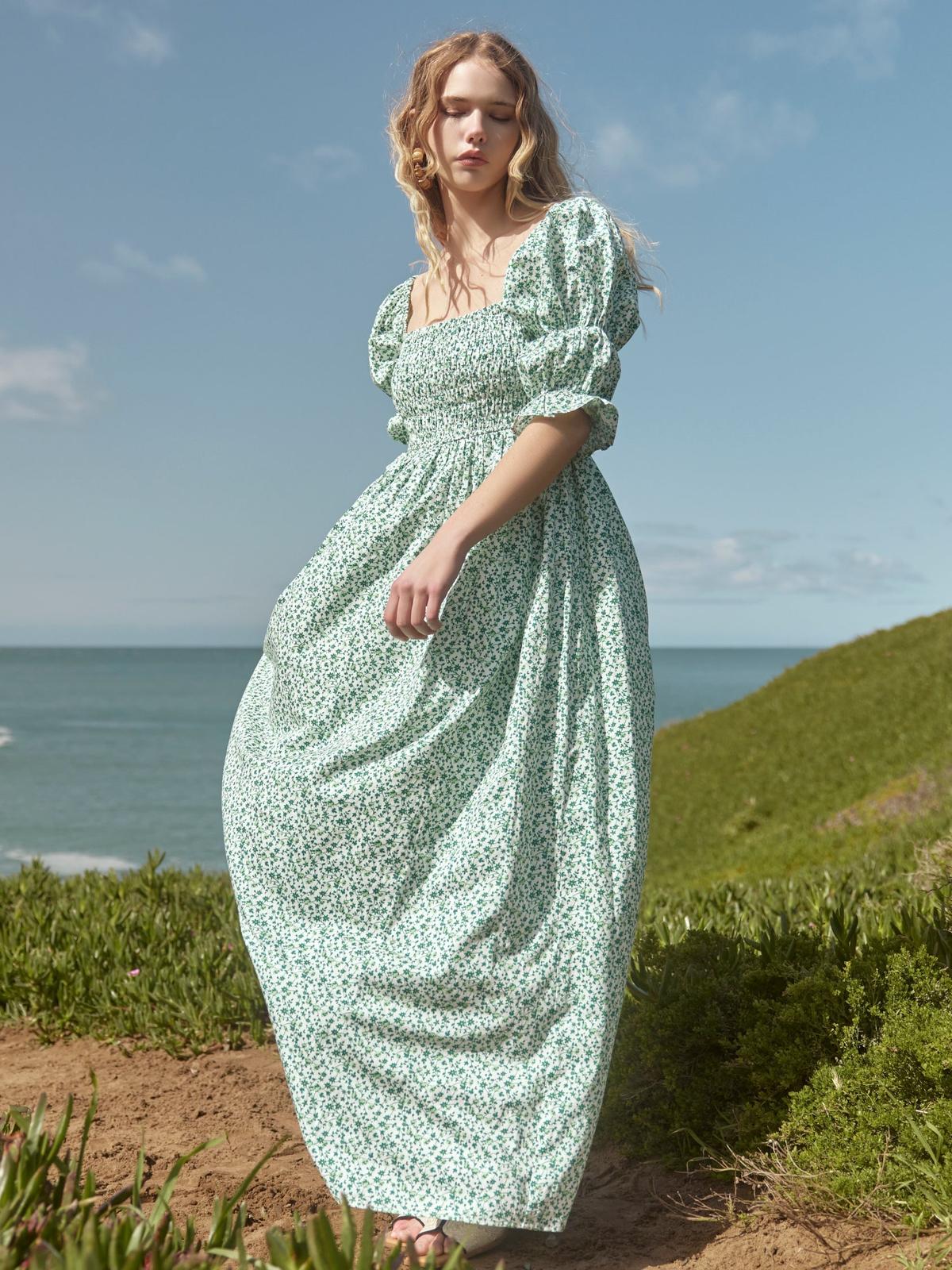 Audra Dress - Ivory/Grassy Knoll Ditsy Floral - FINAL SALE