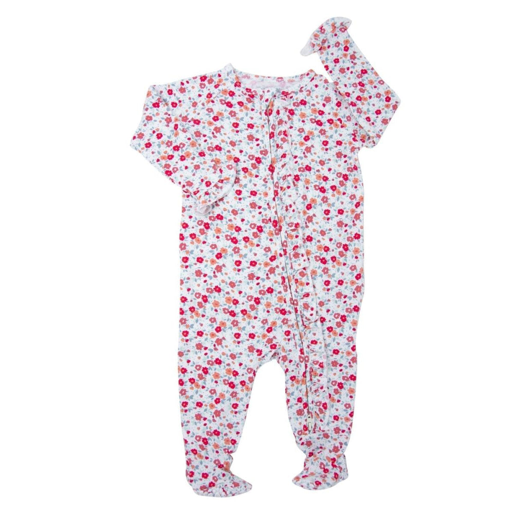 Ruffle Footie - Crimson Floral